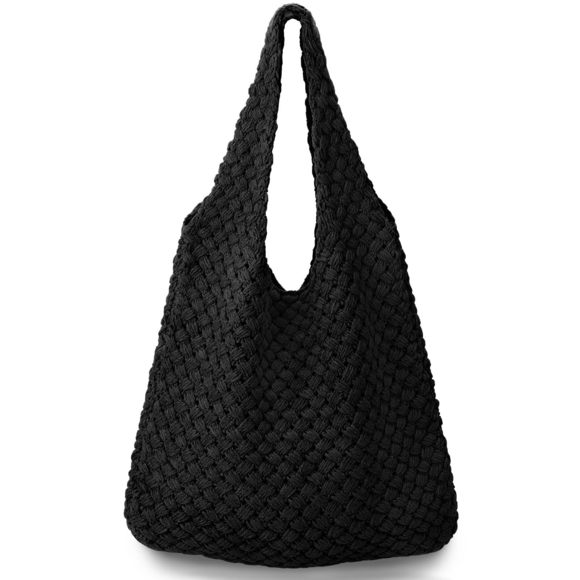 Crochet Bags Aesthetic Tote Bag Hiie Bag Knit BagWoven-Black :] - Picture 1 of 6
